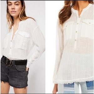 Free People White Lightweight Button Down Shirt